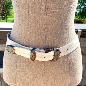 Vintage 80s 90s Vermillion White Leather Western Southwestern Boho Belt